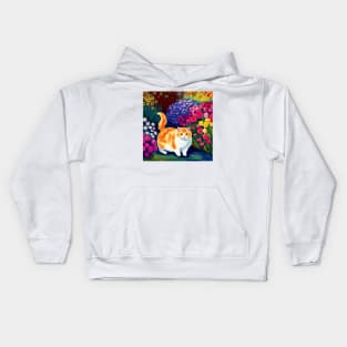 Orange and White Chonk in a Flower Garden Kids Hoodie